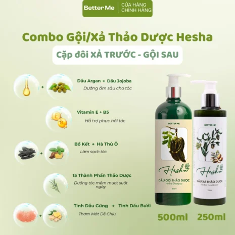 Combo Gội - Xả thảo dược Hesha 500ml + 250ml