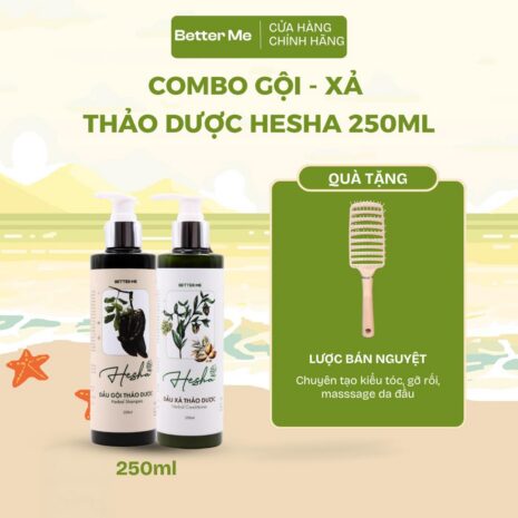 Combo Gội Xả Thảo Dược Hesha 250ml - Bộ Đôi Giảm Gãy Rụng & Phục Hồi Tóc