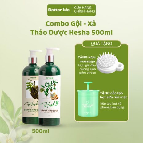 Combo Dầu Gội - Xả Dưỡng Tóc Thảo Dược Hesha 500ml - Phục Hồi Tóc Hư Tổn